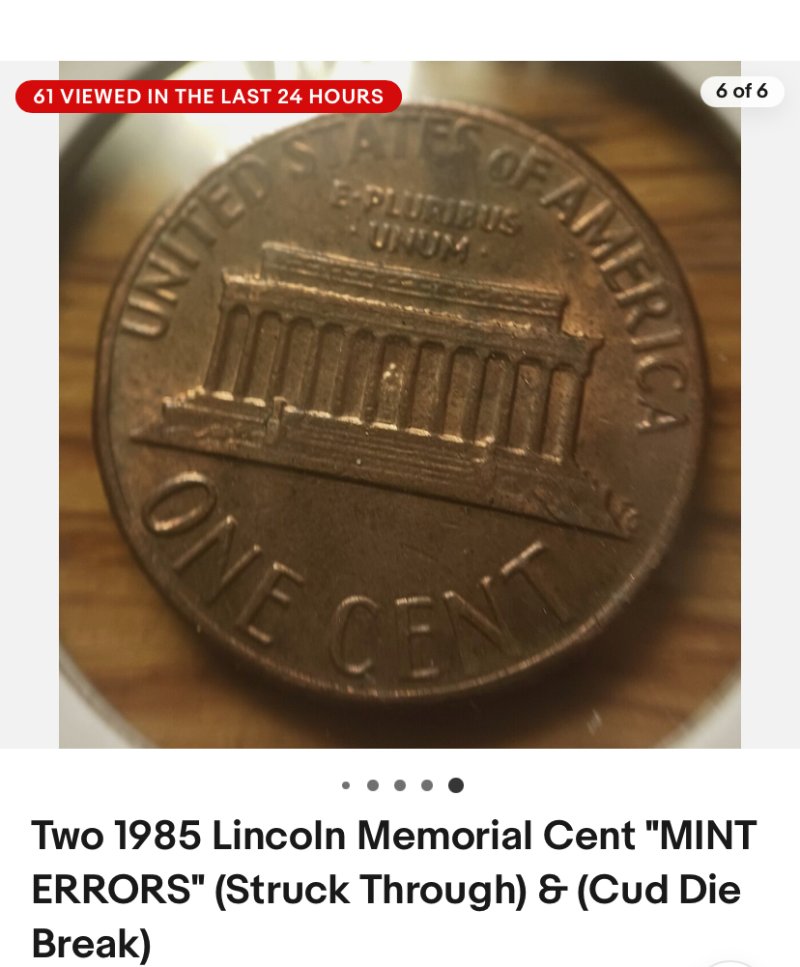 Two-1985-Lincoln-Memorial-Cents.-One-Is-Struck-Through-And-The-Other-One-Shows-A-Cud-Ebay-Purchase
